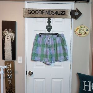 Onward Reserve Swim Trunks Mens XXL Green Purple Plaid Beach Surf Preppy